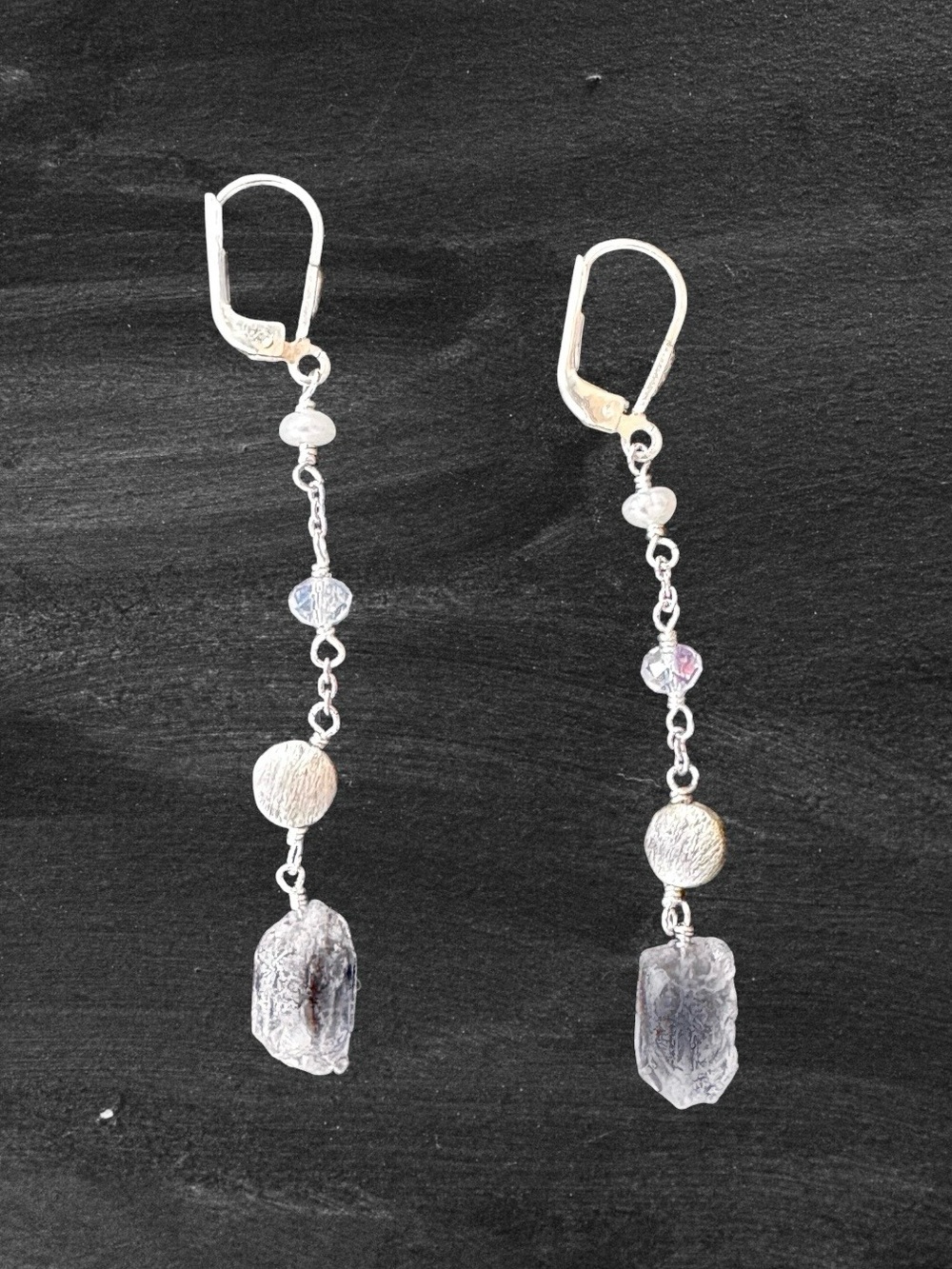 Sterling Silver herkimer diamond crystal Earrings - 2 1/2” long